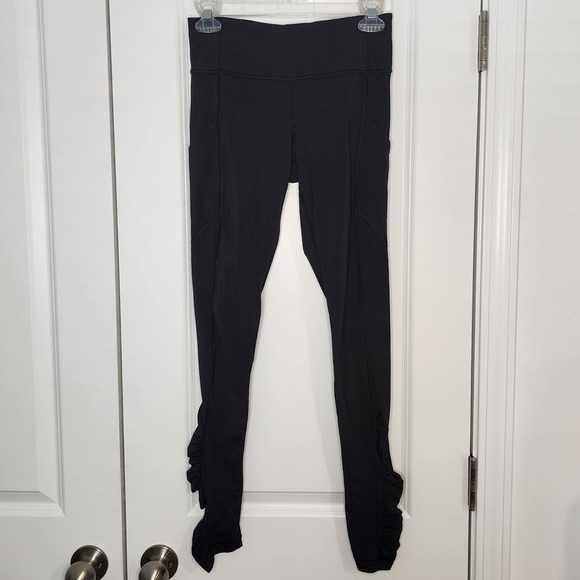 Lemon Pants - Lululemon Leggings Ruffle Hem Athletic Yoga Pants with Pockets Black Size 4